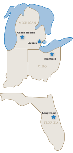 Map of Rayhaven locations in Michigan and Ohio